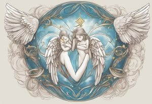 Two angels with wings on a blue background.