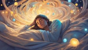 A woman sleeping in a bed with a starry sky.