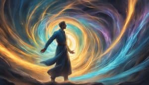 An image of a man standing in front of a vortex.